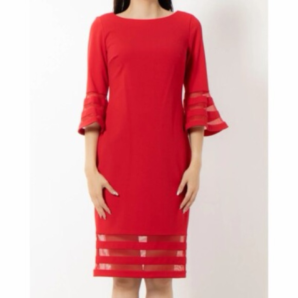 Size 4 Calvin Klein Red Crepe Bell Cuff Dress